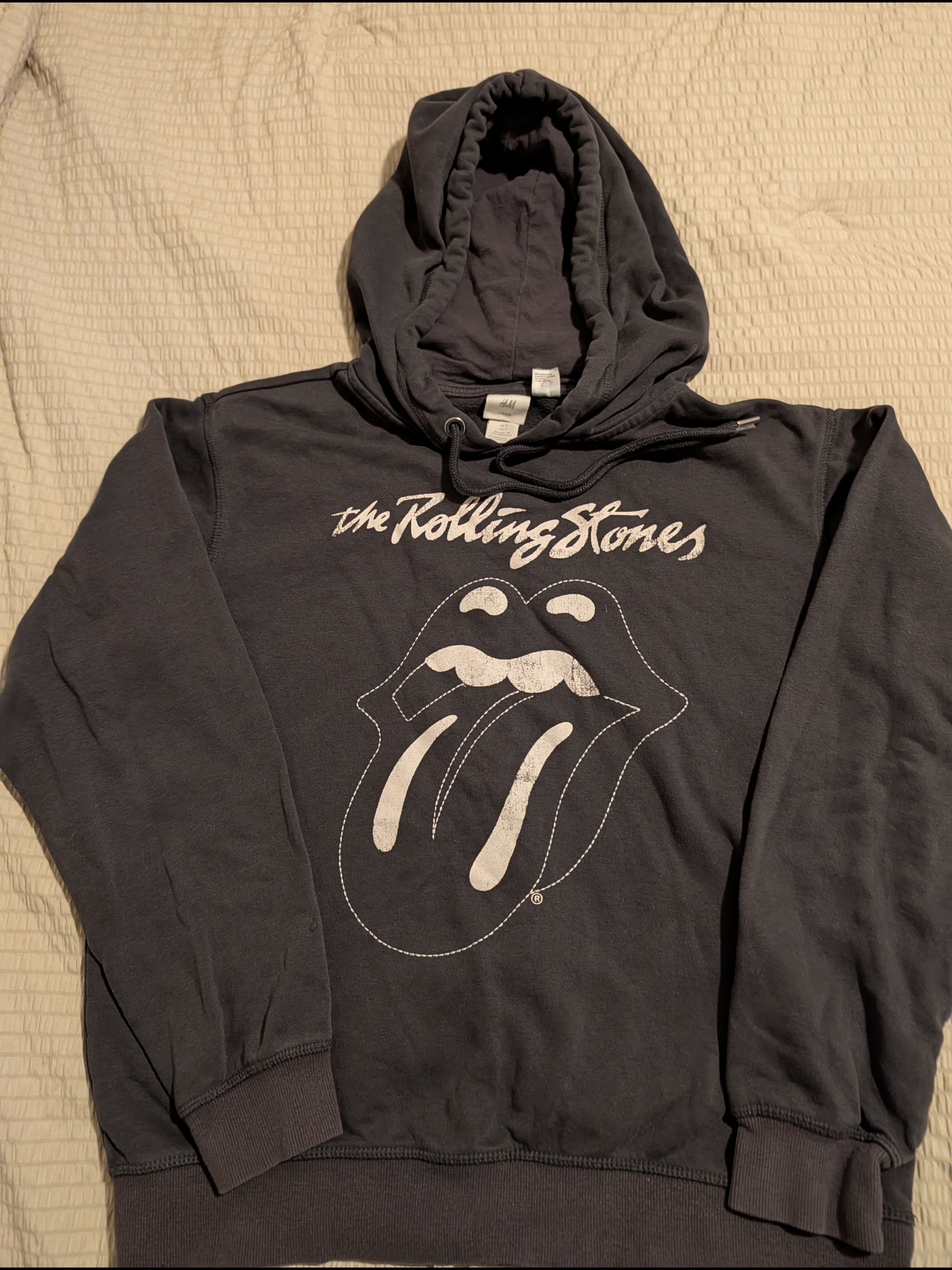 H&M Rolling Stones Grey Graphic Hoodie With White Logo